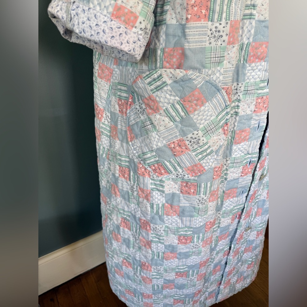 Vintage handmade patchwork Quilted duster Maxi swing coat Jacket sz S-L - Picture 10 of 16